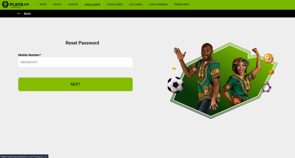 playabets reset password page