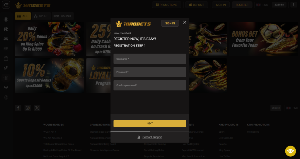 kingbets registration page 
