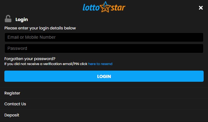 lottostar login page