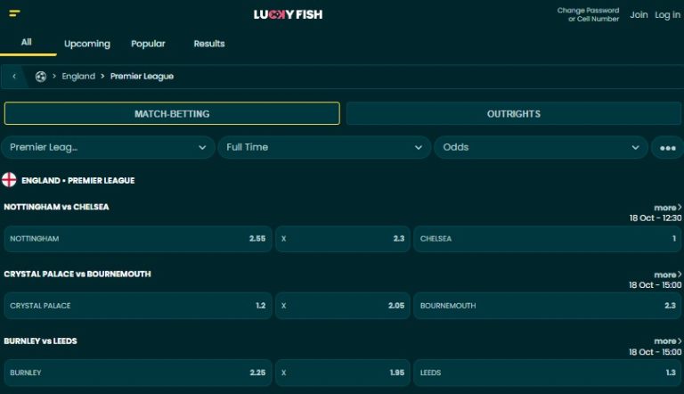 lucky fish sports betting odds and markets