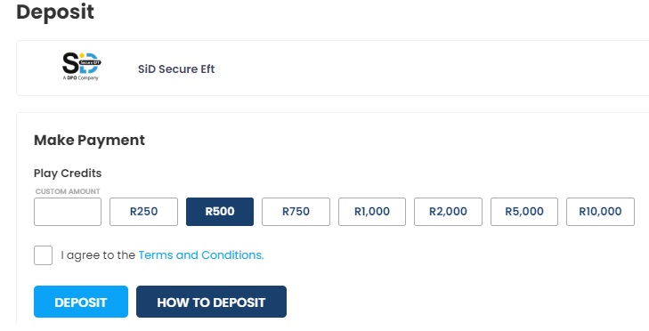 Sid deposit method lottostar