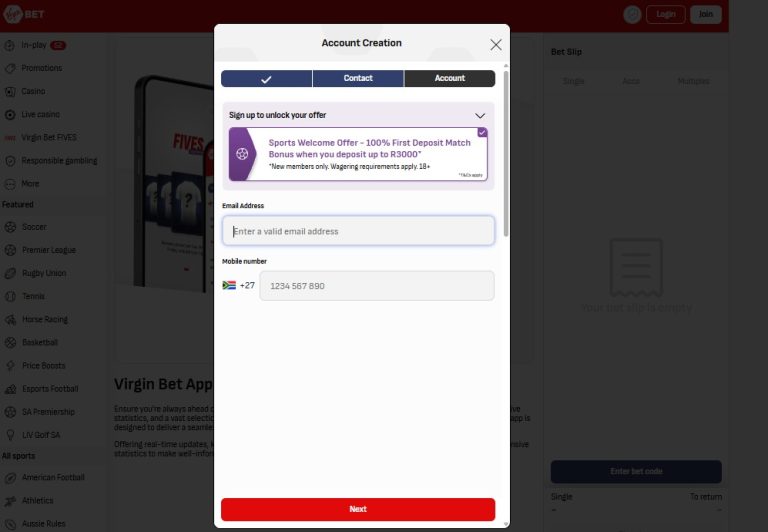 Virginbets Registration guide
