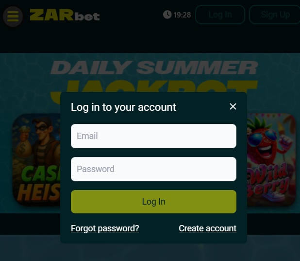 zarbet login page how to sign in