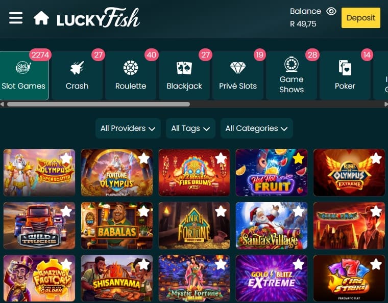 luckyfish casino games page