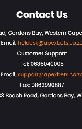 Apex Bets Contact Details South Africa 2026
