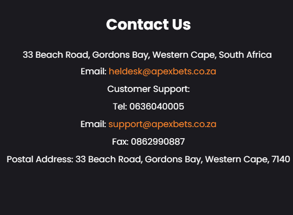 Apex Bets Contact Details South Africa 2026