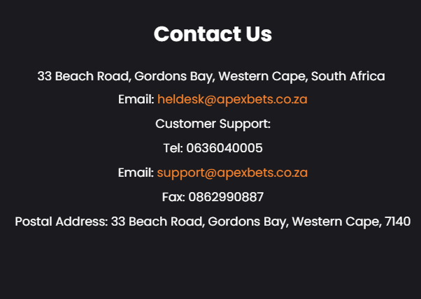 Apexbets support chat contact details