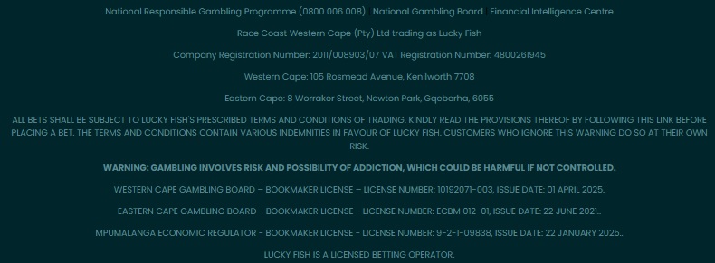 luckyfish licensed betting site in south africa
