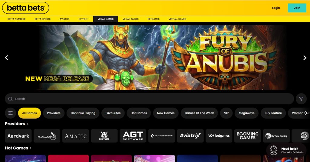 bettabets vegas games page